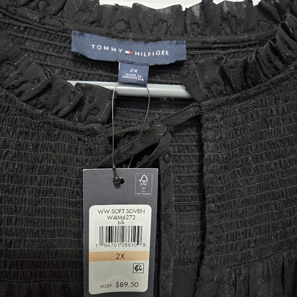Tommy Hilfiger Womens Classy Peasant Black Blouse Plus Size 2X Business Casual - Picture 4 of 6